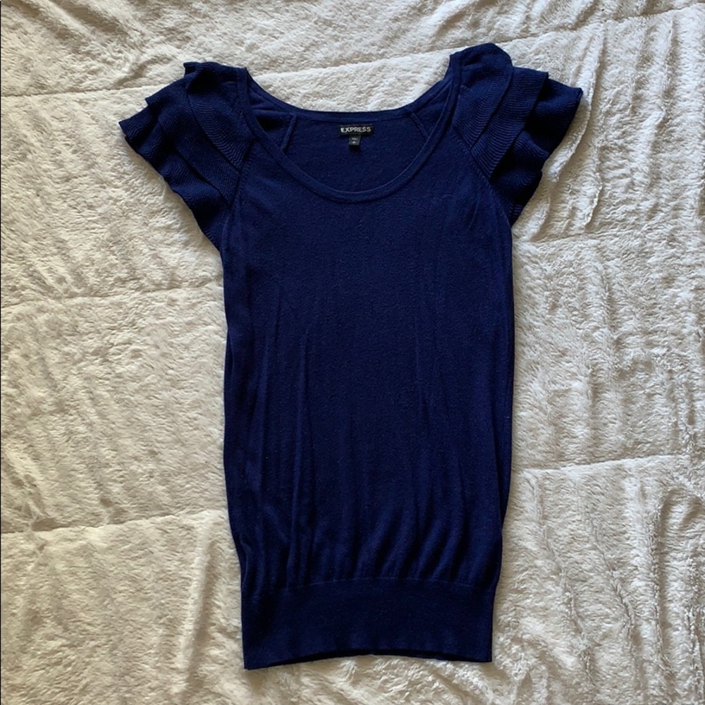 Express Blue Flutter Sleeve Blouse